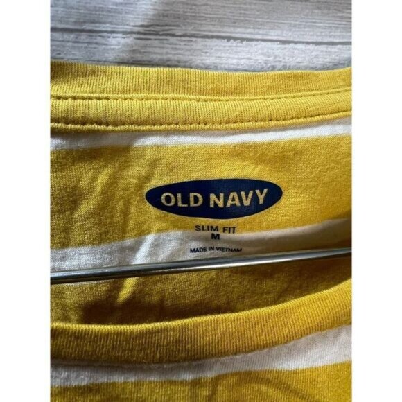 Old Navy Yellow‎ White Striped T Shirt Short Sleeve Medium - Picture 2 of 2